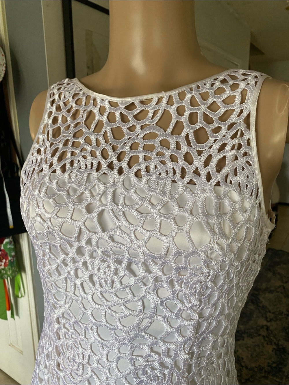 Adrianna Papell White Crochet Midi Sheath Dress - Picture 3 of 7